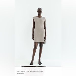 ZARA METALLIC THREAD CAP SLEEVE SHIFT DRESS-SILVER/CHAMPAGNE